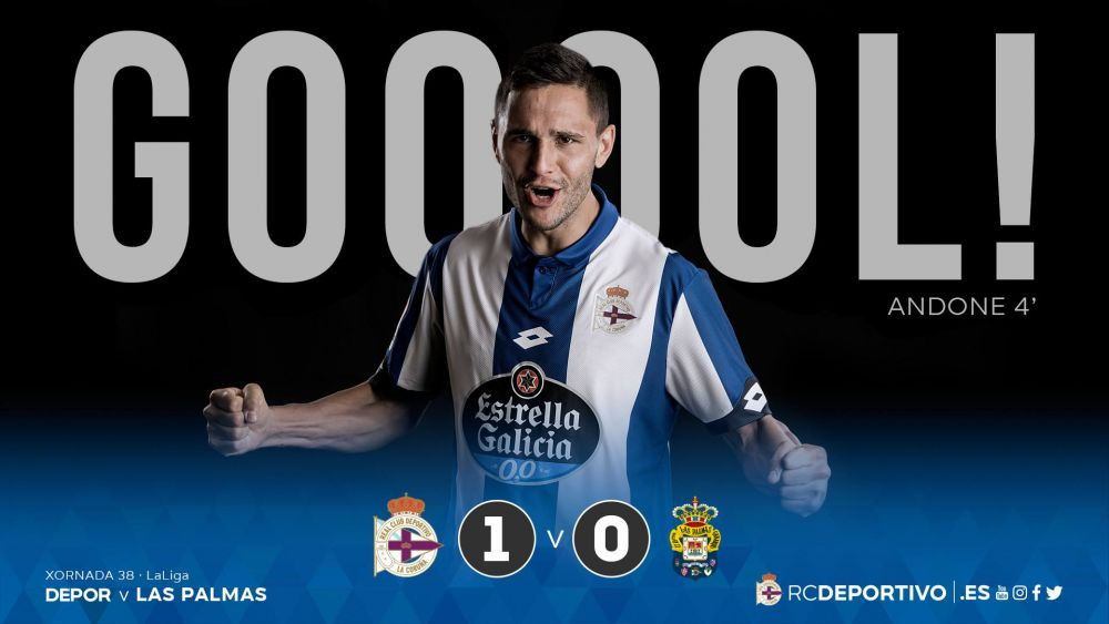GOOOOL! Andone da o dubla si e aproape de TOP 10 marcatori din Spania!&nbsp;Deportivo 3-0 Las Palmas