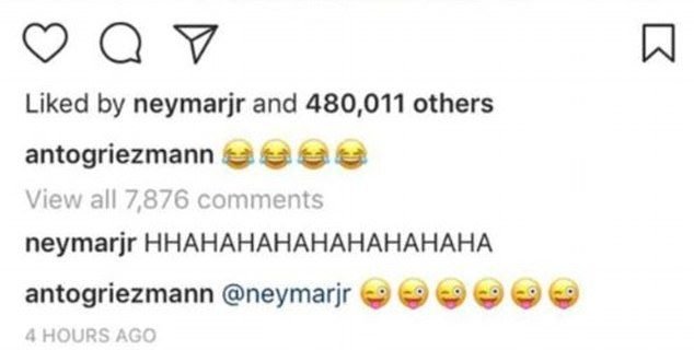 Griezmann si-a vopsit parul in asa fel incat Neymar nu s-a putut abtine si i-a comentat HAHAHAHAHA FOTO