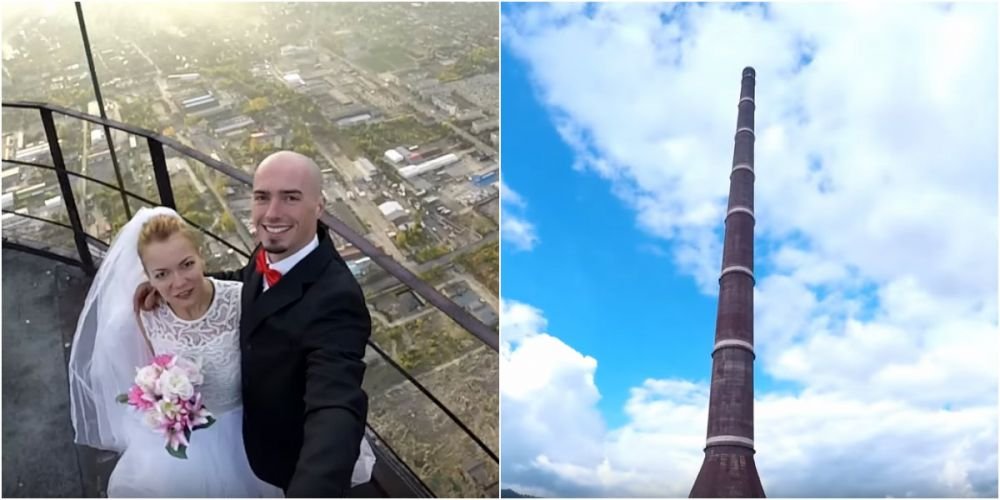 Cea mai nebuna nunta din Romania! Doi tineri s-au urcat pe cel mai inalt turn din tara, la 351 de metri deasupra pamantului, si si-au jurat iubire vesnica