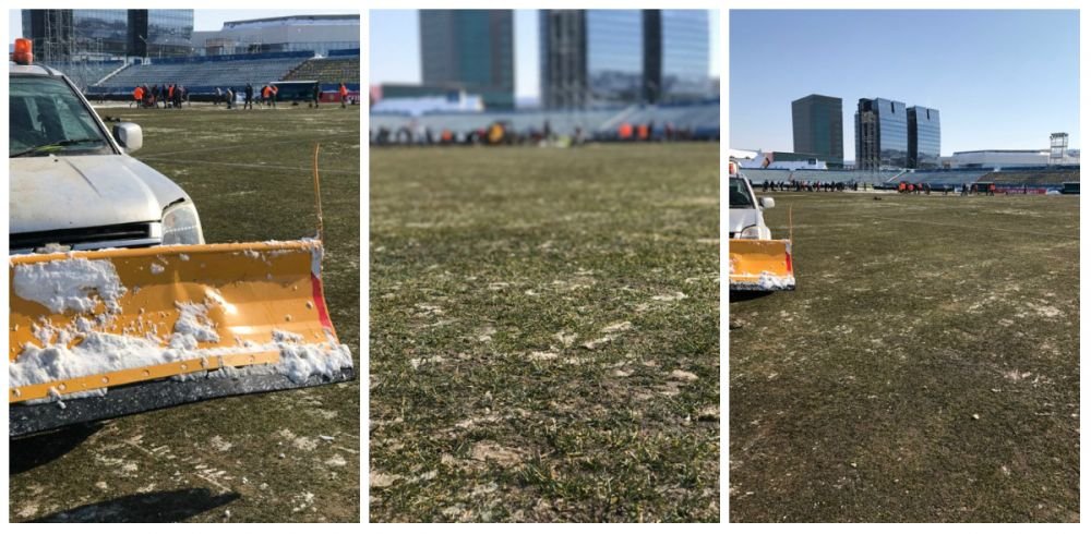 FOTO: Gheata a fost indepartata de pe gazon! Cum arata ACUM stadionul din Sibiu, cu 2 ore inainte de meci_8