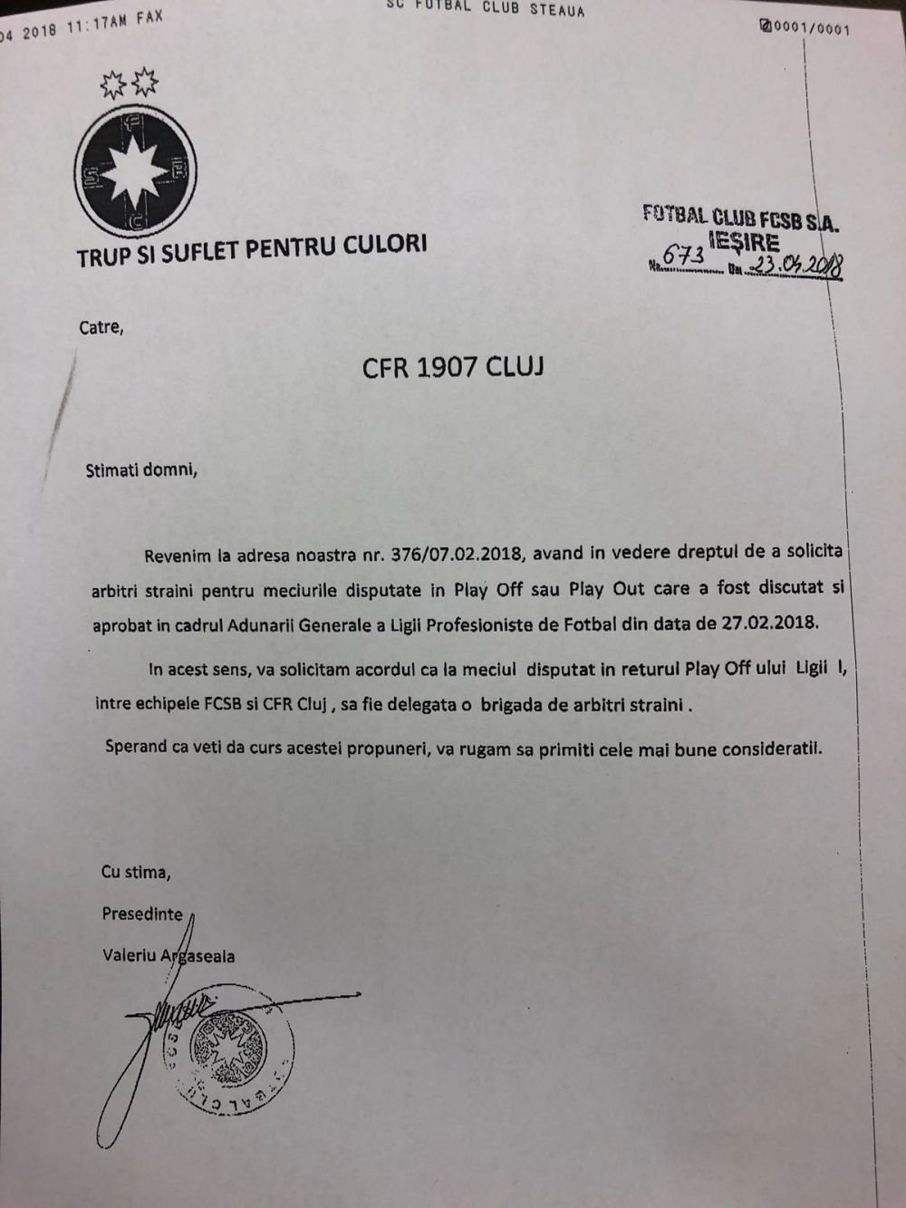 Anunt URIAS facut de CFR Cluj inaintea derby-ului cu Steaua: 