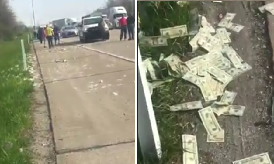 Haos pe autostrada, dupa ce o masina care transporta bani a scapat un sac cu 600.000$! Cum au reactionat oamenii