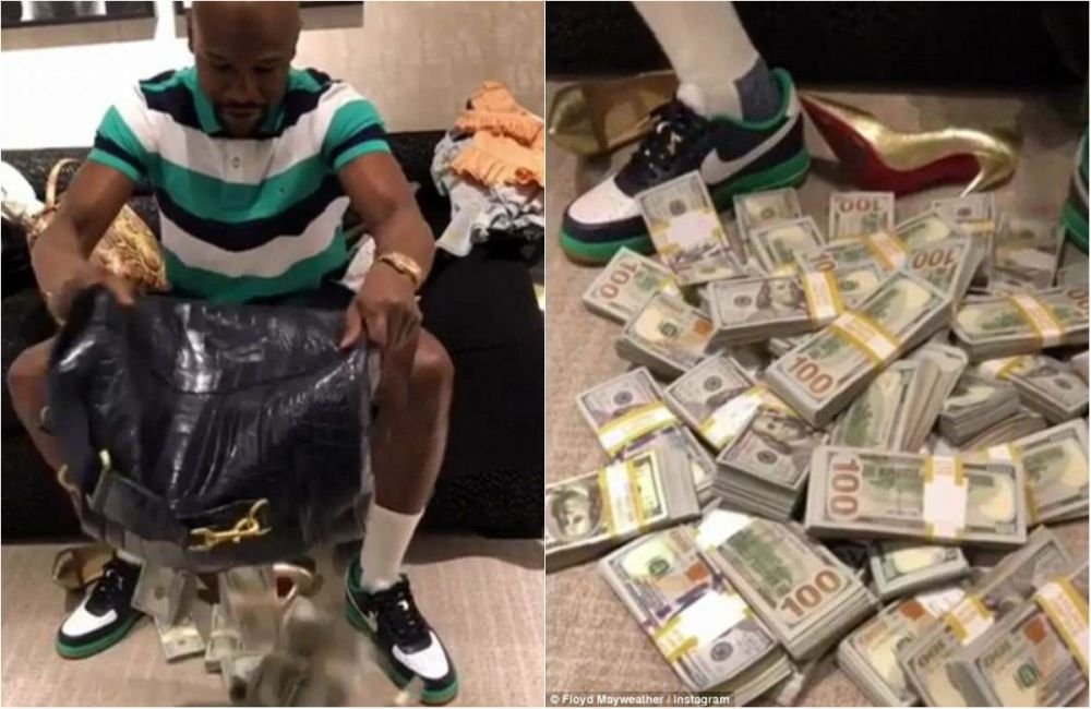 Vanzator: Card sau cash? . Incredibil! Mayweather s-a dus la cumparaturi cu o geanta de bani si a varsat teancurile in magazin! Ce si-a luat