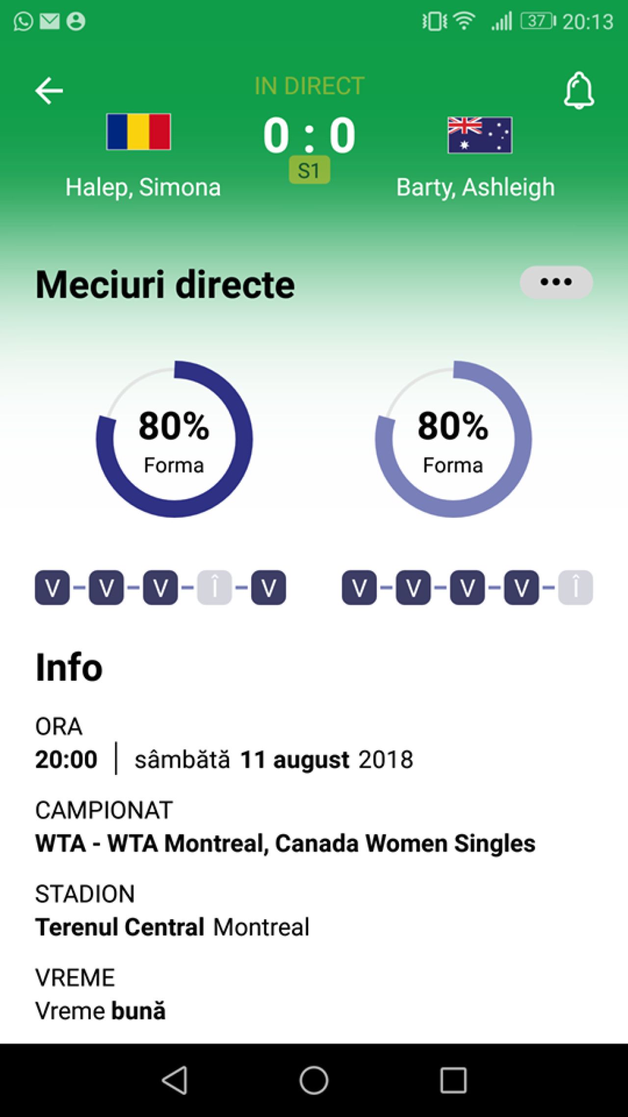 SIMONA HALEP - ASHLEIGH BARTY 6-4; 6-1 |