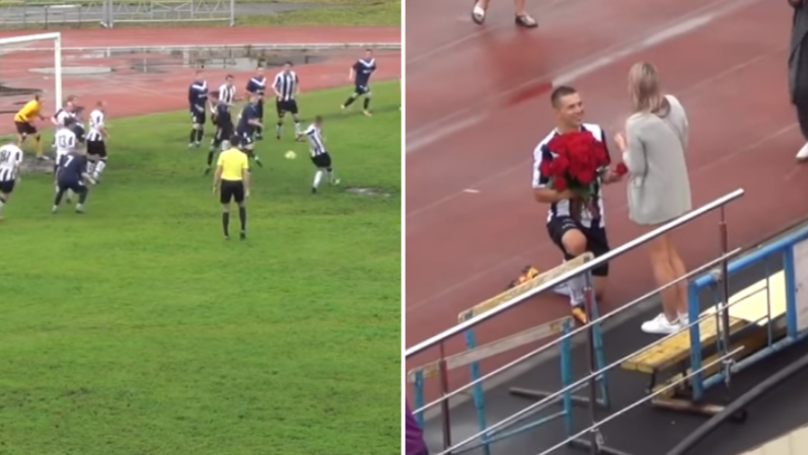 Faza geniala la un meci: a dat gol si s-a dus sa-si ceara iubita in casatorie! Cum a reactionat tanara. VIDEO