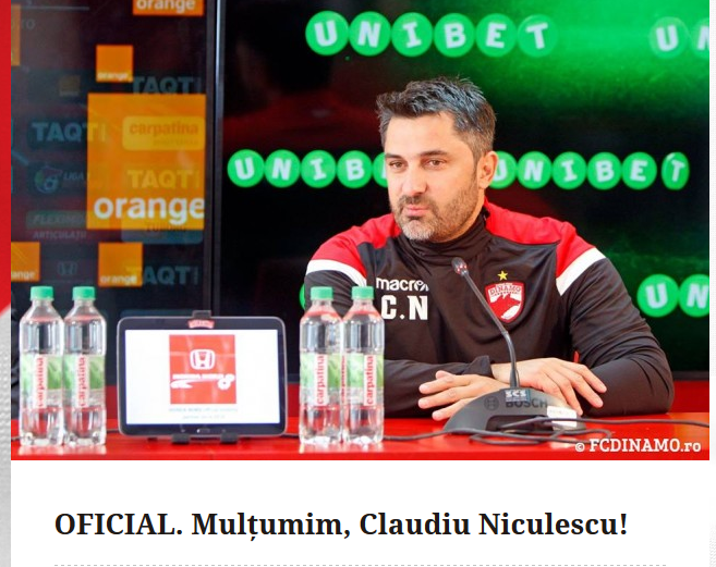 NICULESCU OUT DE LA DINAMO | Clubul ii multumeste OFICIAL&nbsp; lui Niculescu dupa ce l-a dat afara la 20 de zile dupa ce l-a numit antrenor. :)) Explicatia clubului