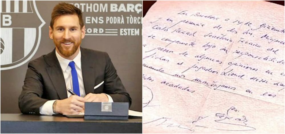 FOTO FABULOS! Primul contract al lui Messi cu Barcelona, semnat pe un servetel! Imaginea a fost publicata la 18 ani de la acel moment