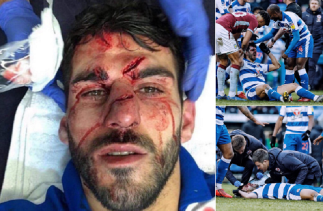 IMAGINE DE GROAZA | Un atacant din Championship a fost calcat pe cap de un fundas advers si s-a ales cu rani teribile. MOMENTUL A FOST FILMAT