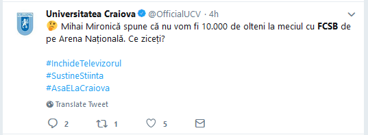 DEZBATERE intre Universitatea Craiova si Mihai Mironica: Vin 10.000 de olteni pe National Arena cu FCSB? VOTEAZA