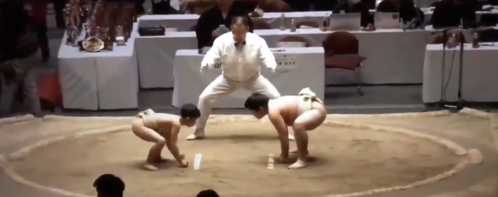 Aveti rabdare, nici nu va imaginati ce urmeaza! Cine castiga meciul de sumo dintre David si Goliat