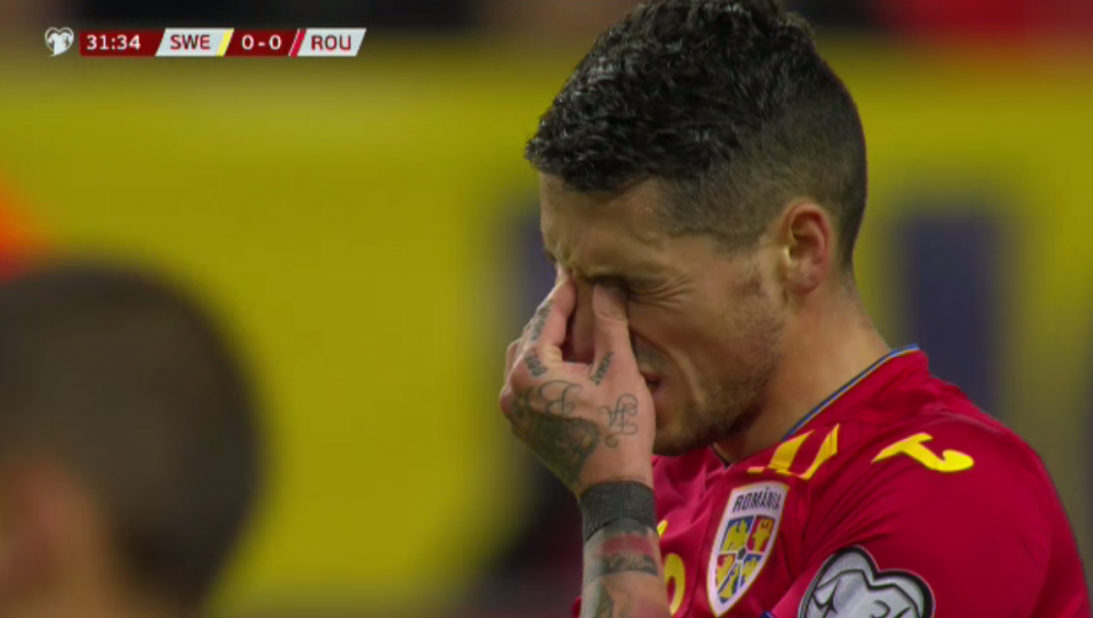 VIDEO: Cea mai importanta ocazie a Romaniei in prima repriza cu Suedia a venit dupa o lovitura libera! Cum s-a dus mingea lui Stanciu