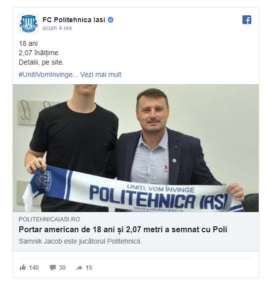 Poli Iasi tocmai a transferat cel mai inalt fotbalist din Liga I si l-a prezentat intr-un mod GENIAL! Jucatorul n-a incaput in poza :))