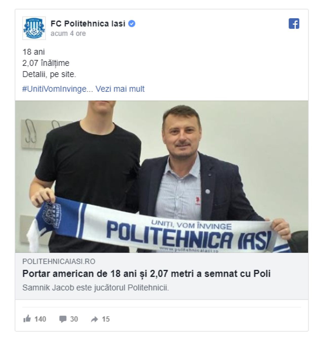 Poli Iasi tocmai a transferat cel mai inalt fotbalist din Liga I si l-a prezentat intr-un mod GENIAL! Jucatorul n-a incaput in poza :))_1