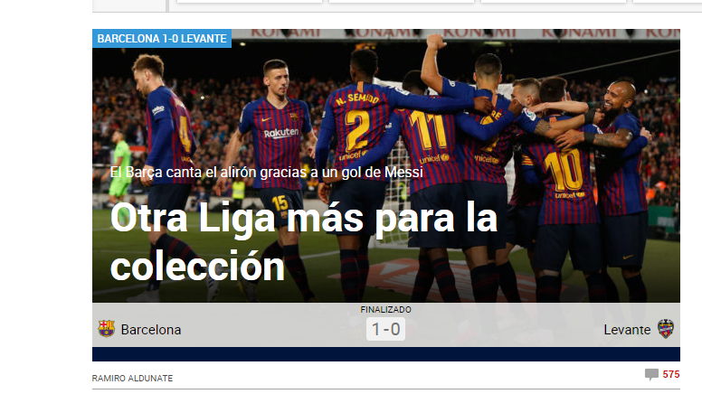 BARCELONA - LEVANTE 1-0 | Inca un titlu in colectie . Messi, al 10-lea titlu cu Barca! REACTII MARCA, AS si SPORT CATALUNYA