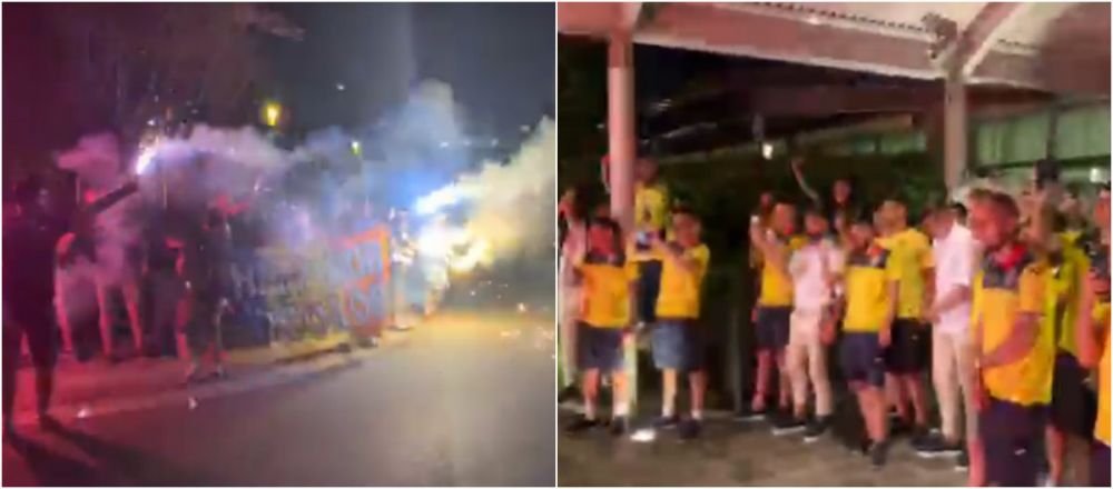 Ionut Radu, Puscas si Ianis Hagi, scosi din hotel in miez de noapte! Imagini fabuloase: suporterii au facut lumina cu tortele, iar jucatorii au inceput sa cante
