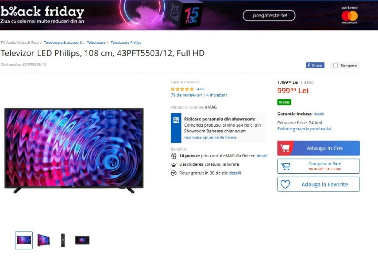 AU INCEPUT REDUCERILE la eMAG!!! Televizor Philips redus cu 500 de lei: costa 599 de lei! Combina frigorifica Arctic redusa cu 37%! Mobil Huawei P30 Lite la 999 de lei!_2