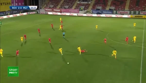 Romania U21 ramane in 10 din minutul 34 dupa ce Tudor Baluta vede al doilea cartonas galben.