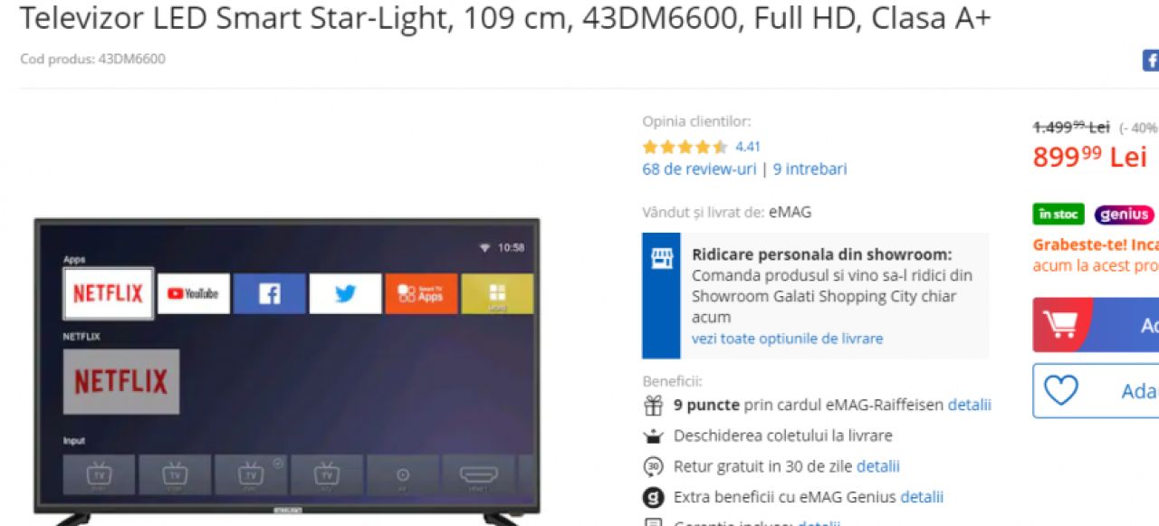 Televizor Smart LED redus 40%: costa doar 899 de lei daca-l iei acum! Robot de aspirare la super oferta: 991 de lei de la 1599 lei! Au inceput reducerile MASIVE la eMAG si le vezi aici_2