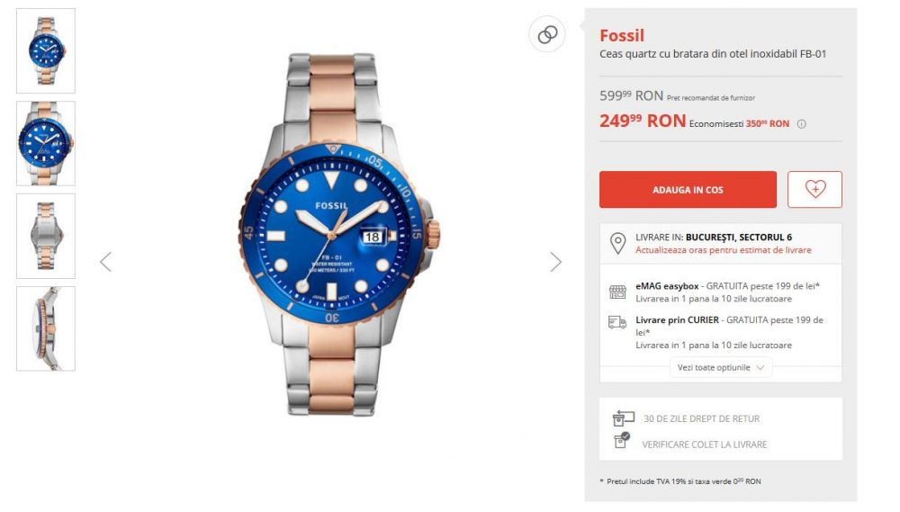 Ceas Fossil la 249 RON, redus de la 599! Black Friday 2020 a inceput pe Fashion Days! MEGA-OFERTA si la ceasul Walter Bach! 84% REDUCERE de la 2319 RON! Preturi de neratat