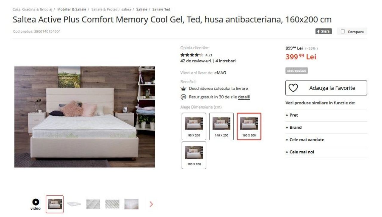 Saltea active plus cu memorie redusa 55%! Costa doar 399,99 lei daca o cumperi ACUM! Whiskey Jack Daniels, pret TAIAT cu 28%: il iei cu 49,99 lei! AICI toate reducerile_3