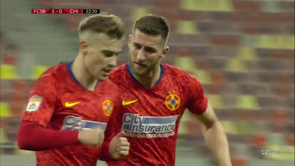 Gol FANTASTIC Olaru pentru FCSB! Executie minunata, din afara careului! Reactia lui Ilie Dumitrescu: 