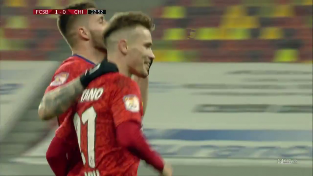 Gol FANTASTIC Olaru pentru FCSB! Executie minunata, din afara careului! Reactia lui Ilie Dumitrescu: 
