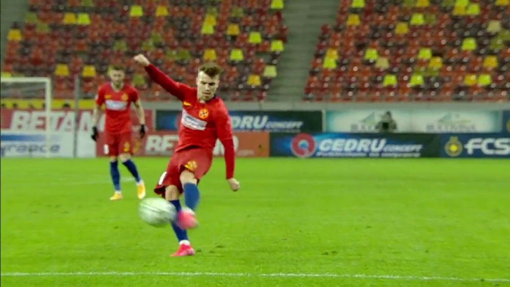 Gol FANTASTIC Olaru pentru FCSB! Executie minunata, din afara careului! Reactia lui Ilie Dumitrescu: 