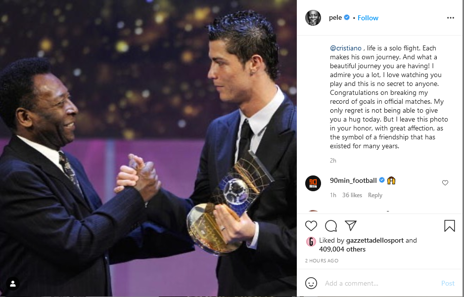 Pele l-a recunoscut pe Ronaldo drept cel mai bun marcator al tuturor timpurilor! Mesaj FANTASTIC pentru Cristiano: 