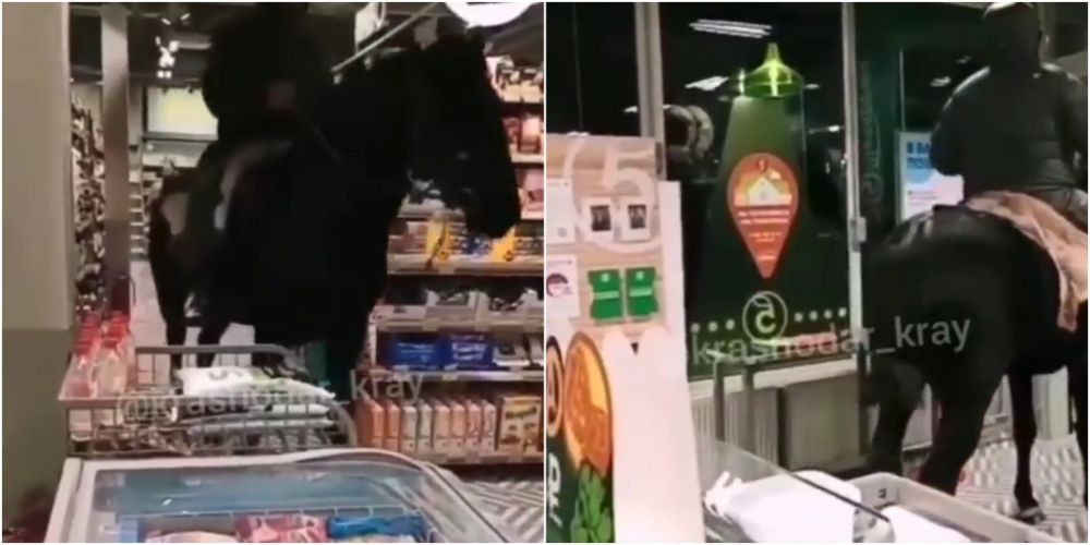 A intrat pe cal in supermarket si s-a apucat de cumparaturi! Imaginile care fac inconjurul lumii! Ce a putut sa urmeze
