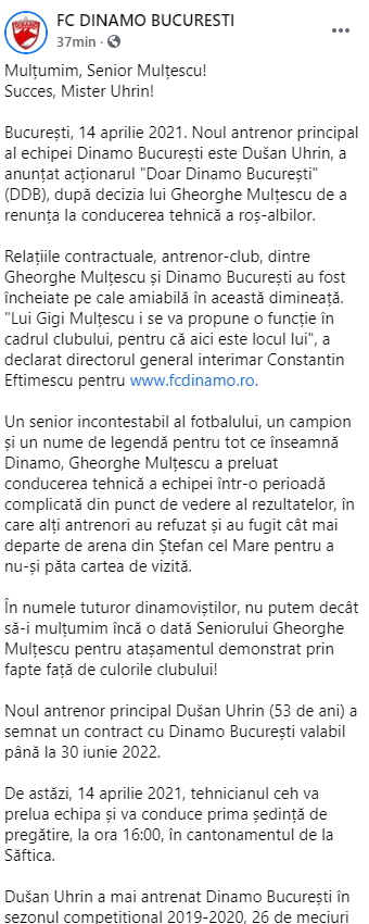 Dinamo a anuntat oficial despartirea de Multescu! 