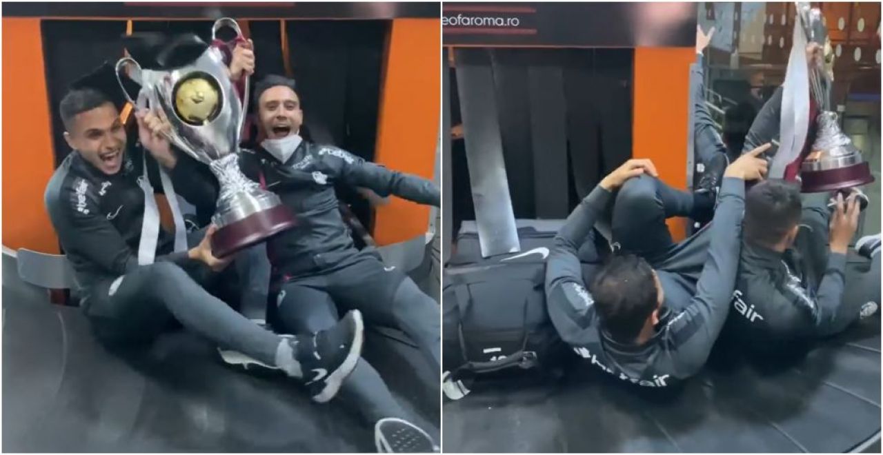 Genial! Jucatorii lui CFR Cluj nu s-au putut desparti de trofeu si au iesit cu cupa pe la 'bagaje' in aeroport! Sunt imaginile momentului _14