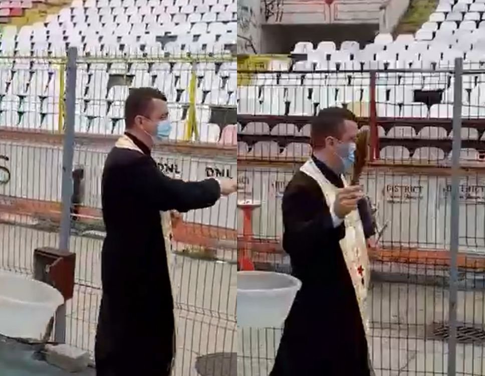 Doar asta ii mai poate salva! :) Dinamo a apelat la preot pentru a scapa de retrogradare! Imagini incredibile de pe Stefan cel Mare&nbsp;