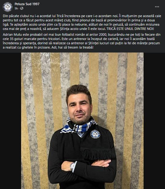 Lui Trica nu i s-a acordat increderea pe care i-o acordam noi! Mesajul postat de suporterii FCU dupa anuntul ca Mutu a semnat