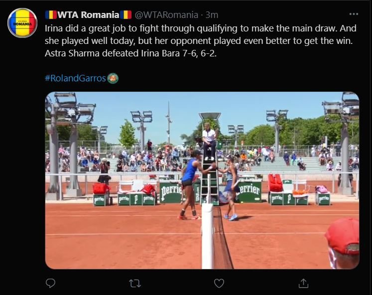 Irina Bara se alatura Patriciei Tig si Irinei Begu pe lista romancelor eliminate in primul tur. De la ce ora joaca Sorana Cirstea si Mihaela Buzarnescu in turul 2