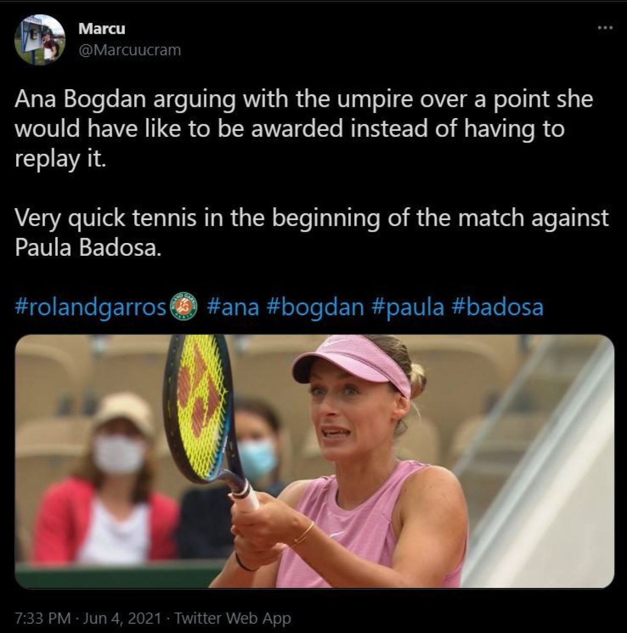 Ana Bogdan a pierdut meciul turneului la Roland Garros cu Paula Badosa, 6-2, 6-7, 4-6 dupa 2 ore si 50 de minute de joc! Bogdan a ratat minge de meci in setul 2_2