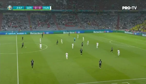 Ocazie importanta pentru Germania! Kimmich patrunde prin flancul drept si suteaza la coltul scurt, insa Gulacsi este la post si respinge balonul