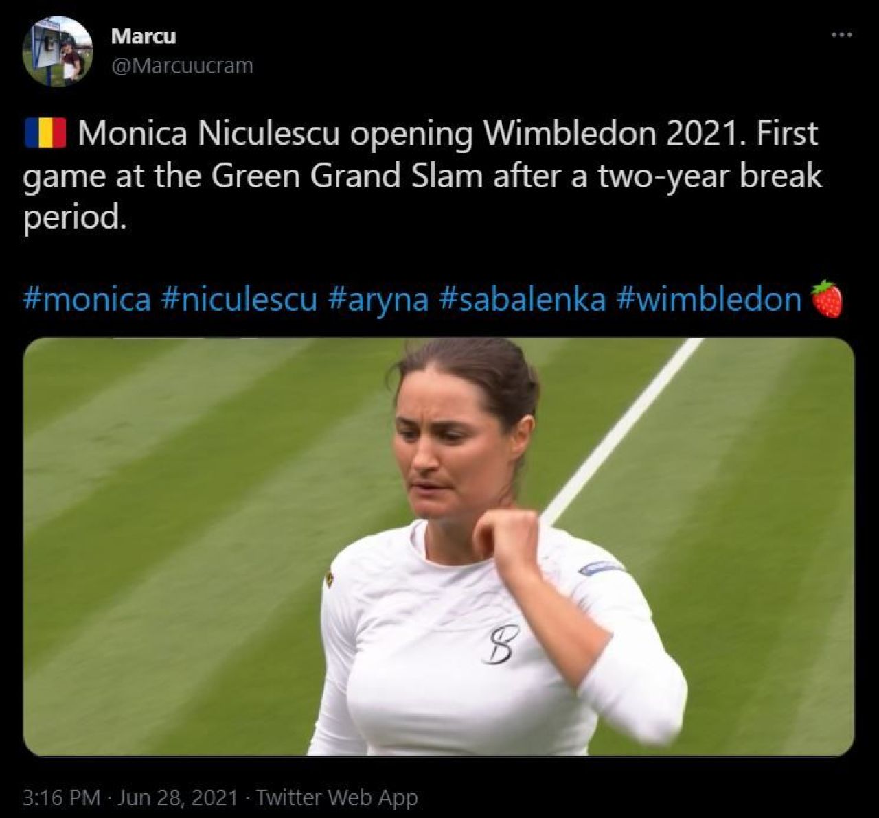 Monica Niculescu, invinsa de Aryna Sabalenka, 6-1, 6-4 in meciul de deschidere al Wimbledon 2021. Mihaela Buzarnescu vs. Venus Williams a fost amanat pentru marti _3