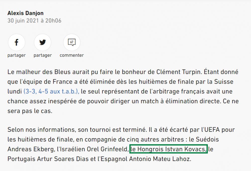 Eroare incredibila comisa de L'Equipe in momentul in care a anuntat numele arbitrilor retrasi de la Euro 2020! Ce-au scris francezii despre Istvan Kovacs_5