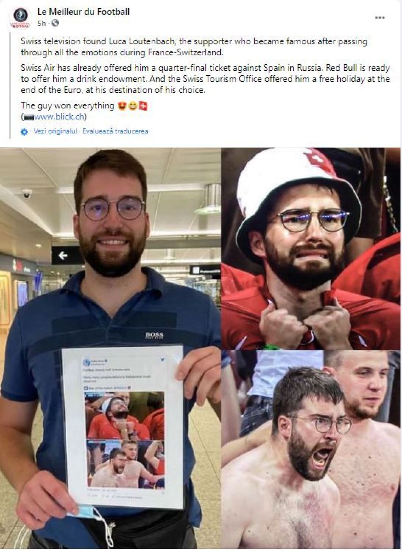 Suporterul elvetian devenit viral pe internet, identificat de televiziunea din Elvetia si recompensat cu premii colosale_1