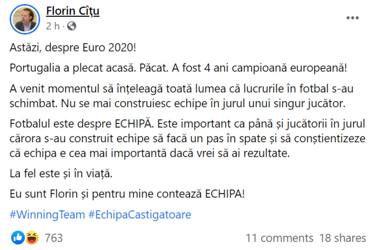 Citu, replica geniala pentru Orban dupa ce fostul premier s-a comparat cu Cristiano Ronaldo: