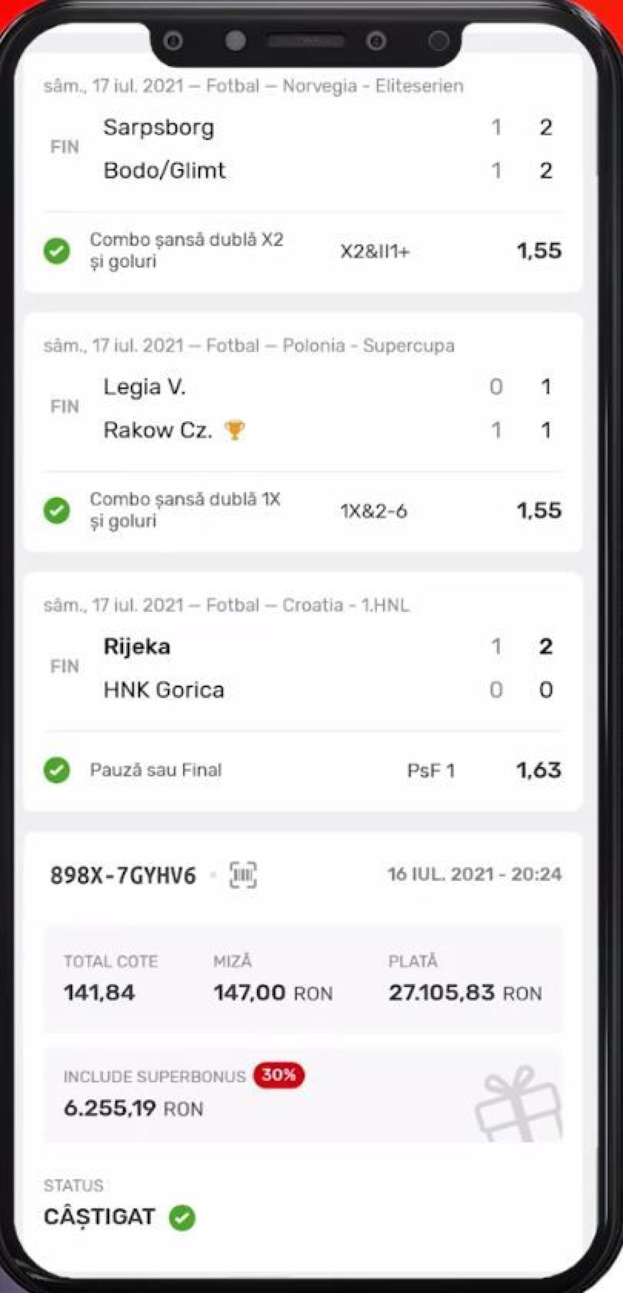 Românul care a dat lovitura vieții la pariuri! A câștigat peste 27 000 RON _3