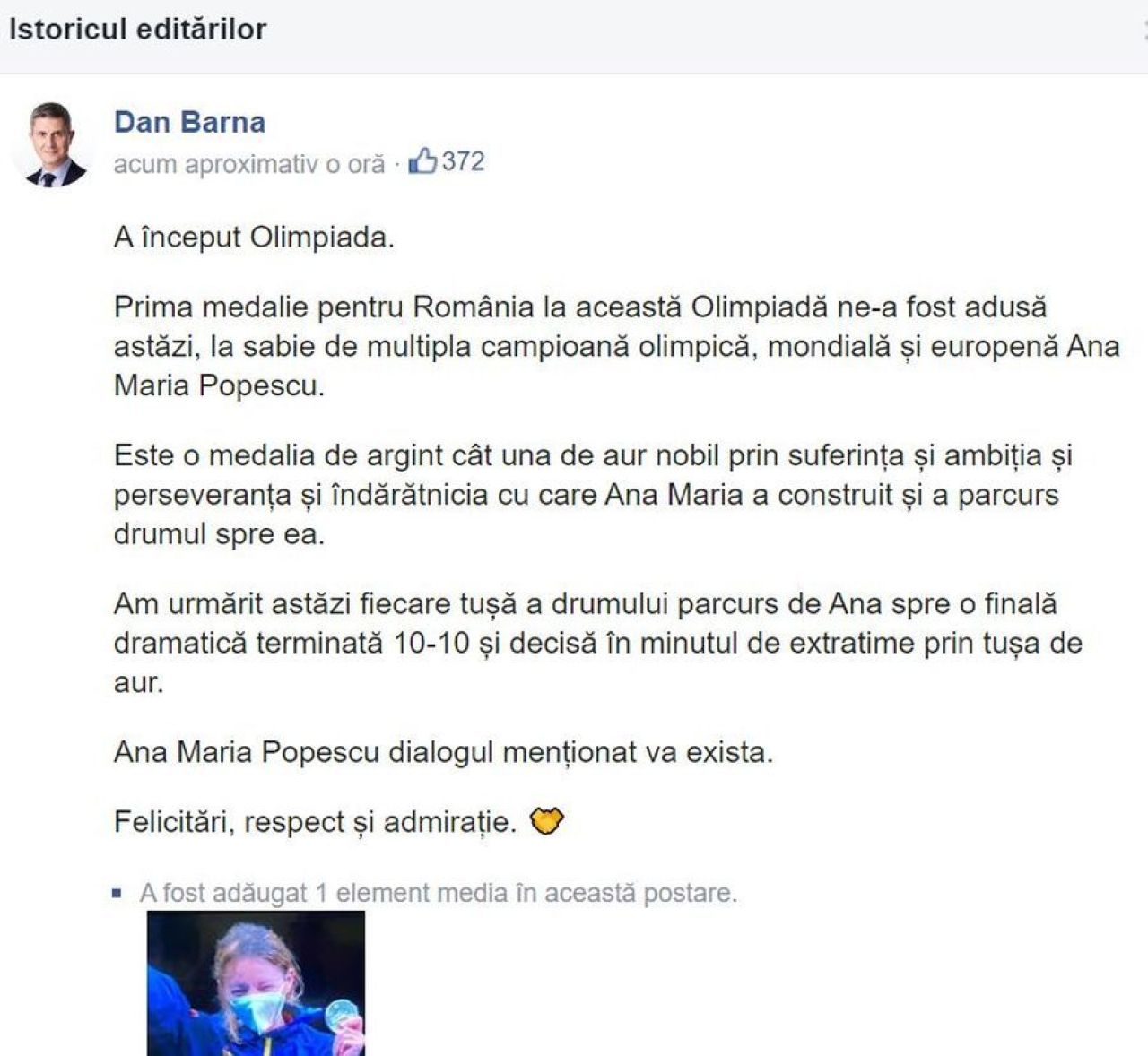 Eroare uriașă facută de Dan Barna! Ce a postat liderul USR, după medalia olimpică cucerită de Ana Maria Popescu_6