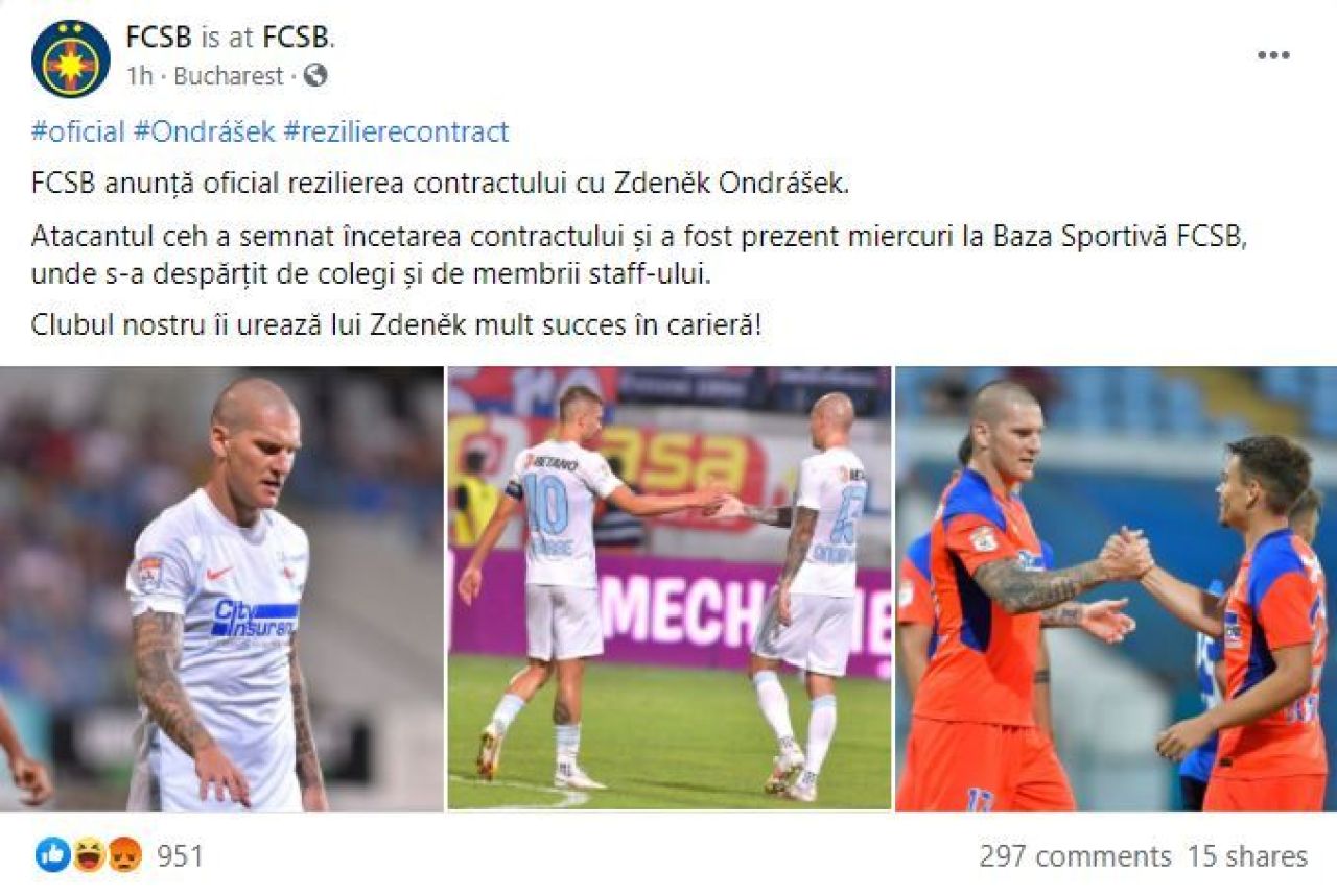 FCSB a anunțat oficial despărțirea de Ondrasek! Care a fost mesajul atacantului ceh _2