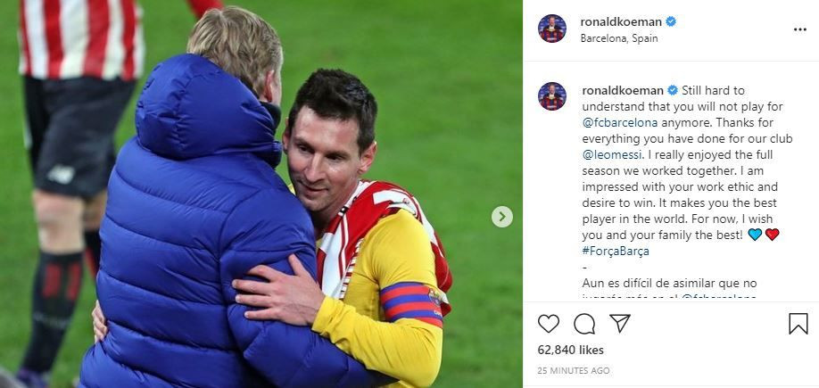 &bdquo;&Icirc;ncă e greu de &icirc;nțeles!&rdquo; Koeman, mesaj pentru Messi după anunțul plecării de la Barcelona&nbsp;