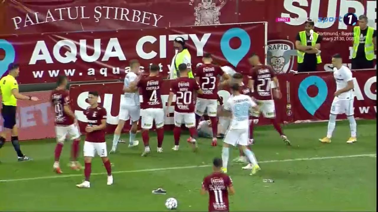 Bătaie în finalul derby-ului! Șerban i-a bagat mâna în gât lui Belu-Iordache. Sefer, placaj ca la rugby la jucătorul FCSB _4
