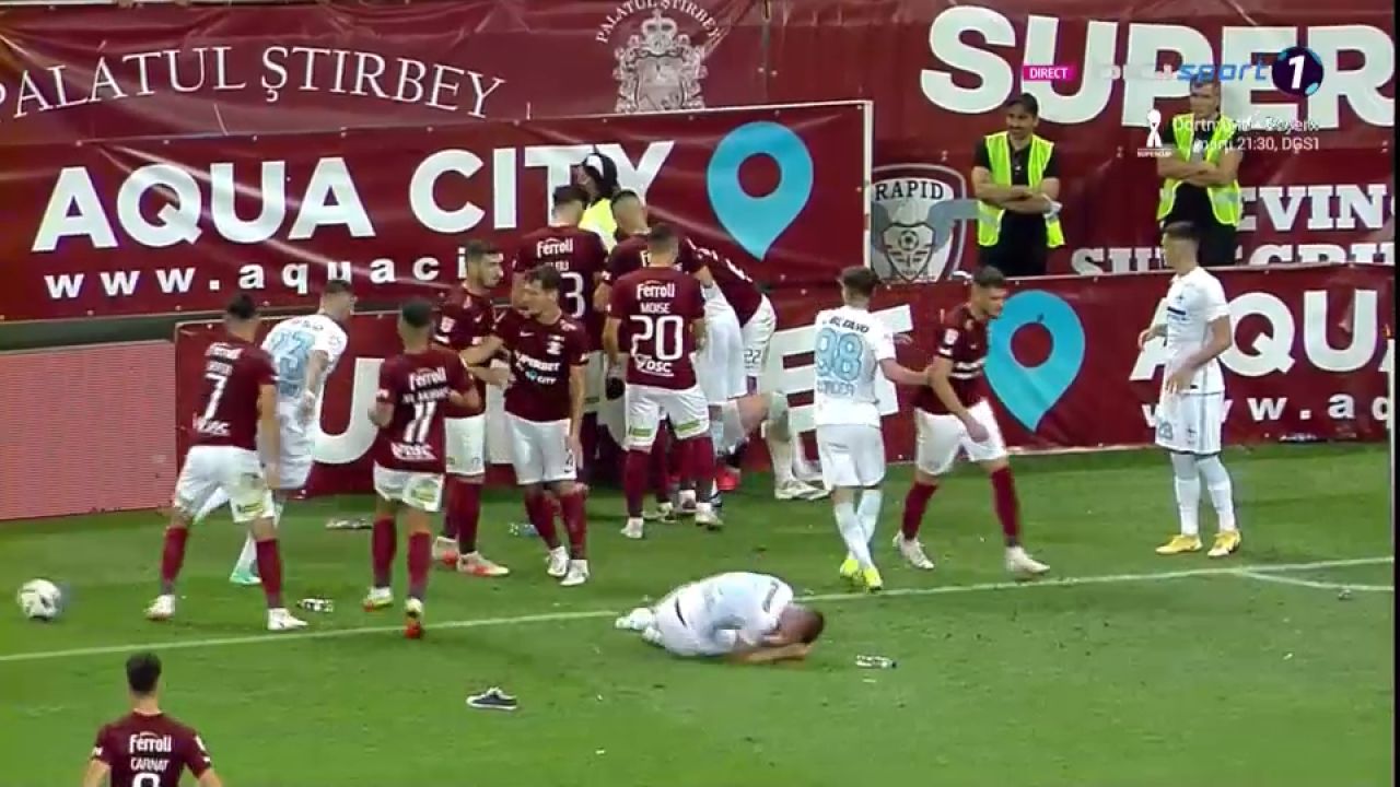 Bătaie în finalul derby-ului! Șerban i-a bagat mâna în gât lui Belu-Iordache. Sefer, placaj ca la rugby la jucătorul FCSB _6