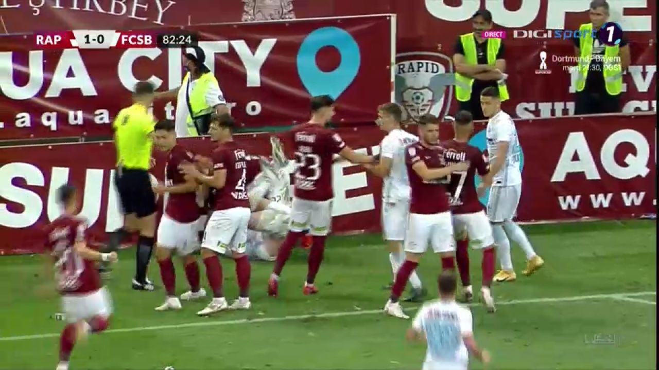 Bătaie în finalul derby-ului! Șerban i-a bagat mâna în gât lui Belu-Iordache. Sefer, placaj ca la rugby la jucătorul FCSB _9