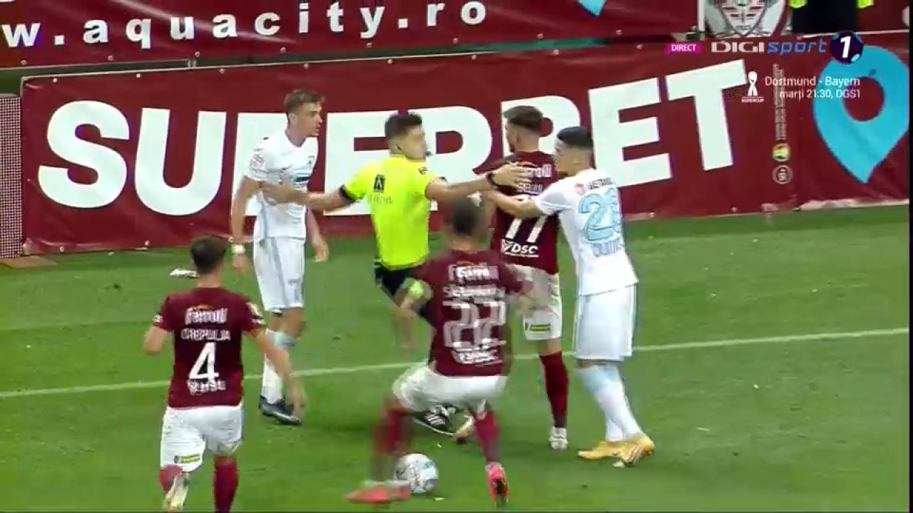 Bătaie în finalul derby-ului! Șerban i-a bagat mâna în gât lui Belu-Iordache. Sefer, placaj ca la rugby la jucătorul FCSB _10