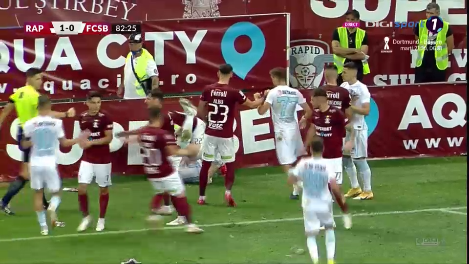 Bătaie în finalul derby-ului! Șerban i-a bagat mâna în gât lui Belu-Iordache. Sefer, placaj ca la rugby la jucătorul FCSB _11