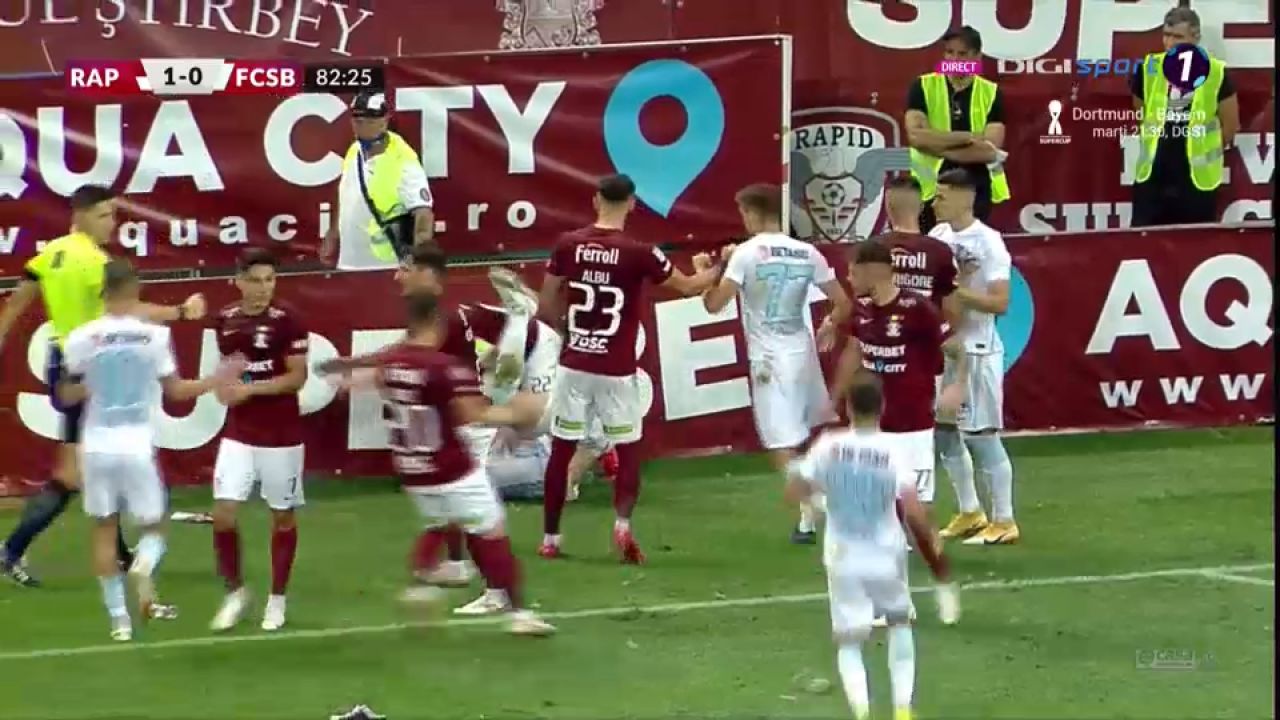 Bătaie în finalul derby-ului! Șerban i-a bagat mâna în gât lui Belu-Iordache. Sefer, placaj ca la rugby la jucătorul FCSB _11